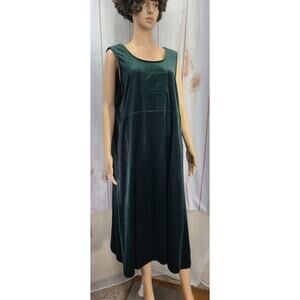 Vintage BFA Classics Women XLP Sleeveless Emerald Green Velvet Midi Dress